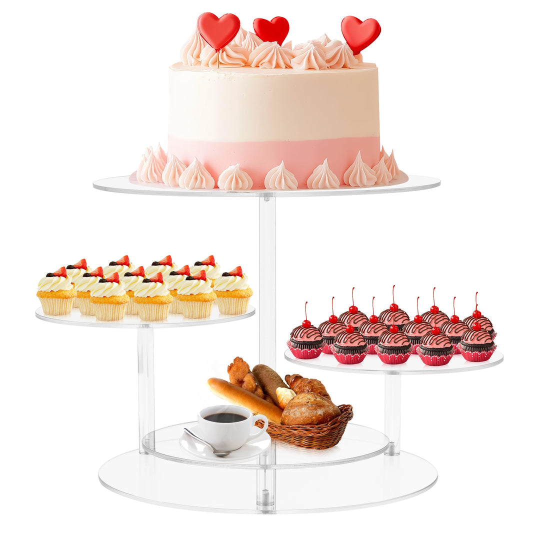 ohbien 4 Etagen Kuchen und Cupcake Ständer, Acryl Rund Tortenständer | Transparent für 8-12 Inch Kuc