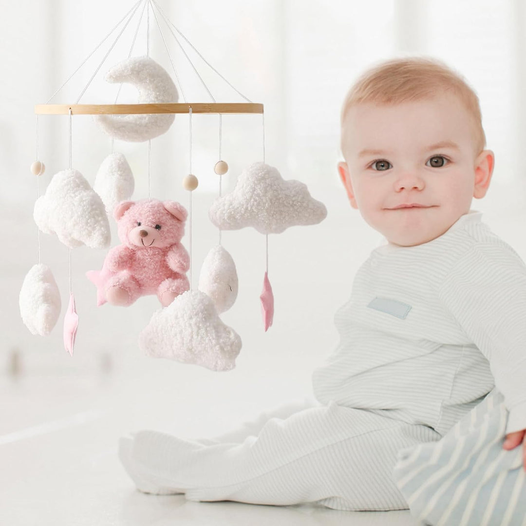 Mobile Baby Windspiele, Babybett Mobile 3D Bär Hase Kaninchen Wolken, Kinderzimmer Hängende Bettgloc
