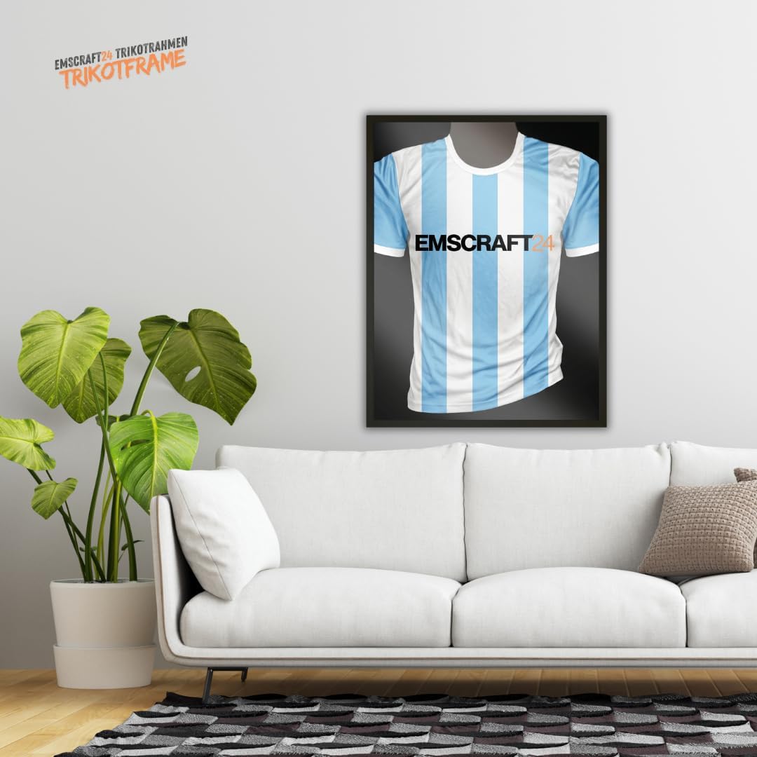 Trikotrahmen 63x83 cm mit Trikot Bügel Schablone TrikotFrame | Bilderrahmen schwarz MDF-Holz mit Acr