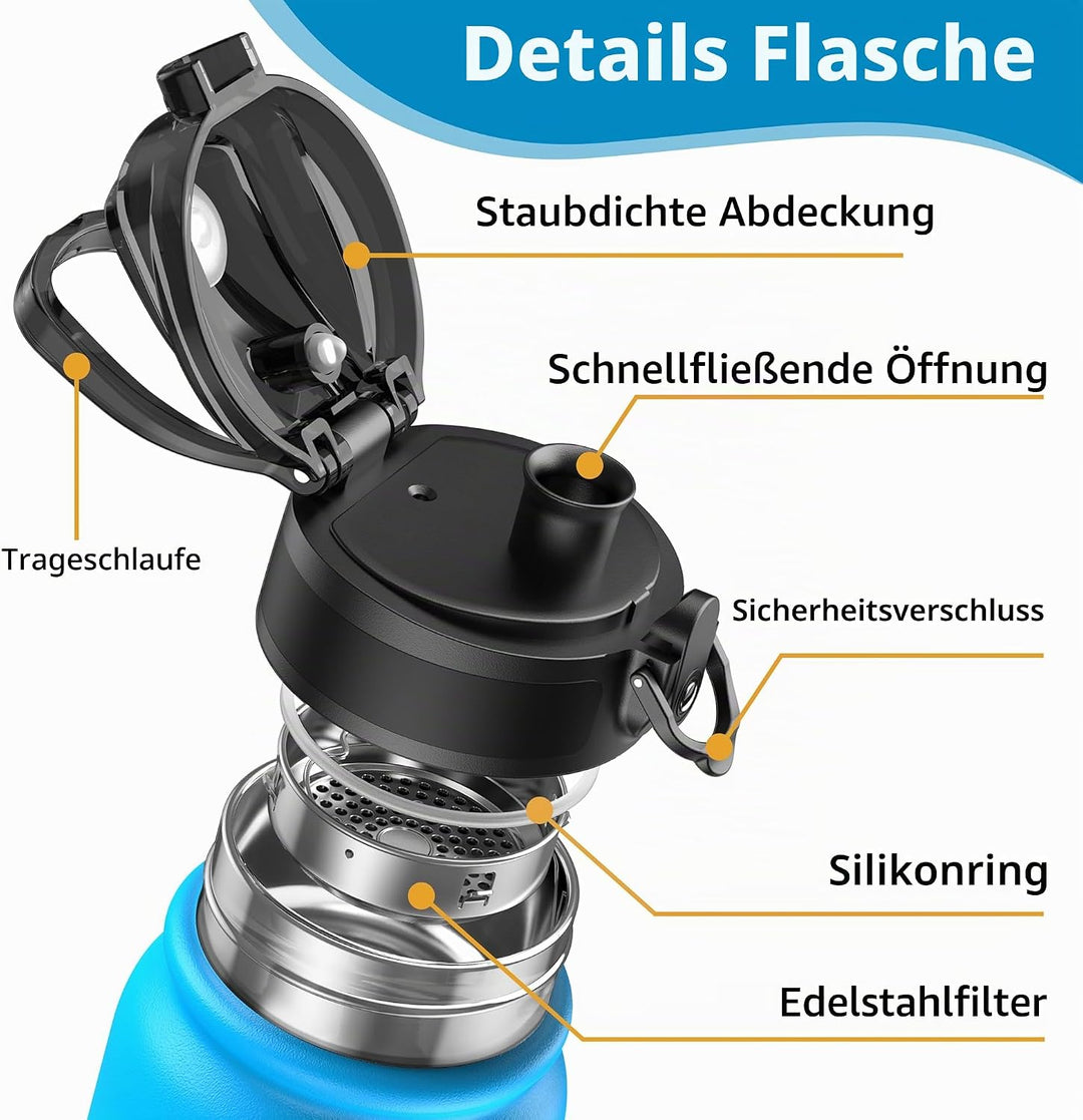 OLDLEY 600ml/20oz Edelstahl-Wasserflasche, Doppelwandige Vakuumflasche, Hält Getränke Heiss und Kalt