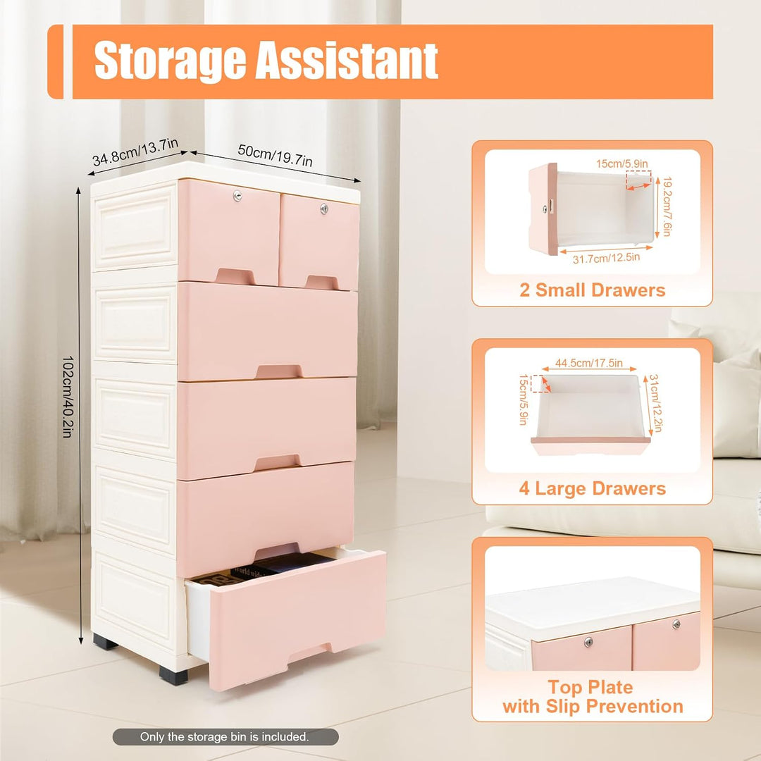 Rollcontainer, Kunststoff Möbel Schubladenregal, 6 Schubladen Kommode, Schubladenturm mit 4 Räder, B