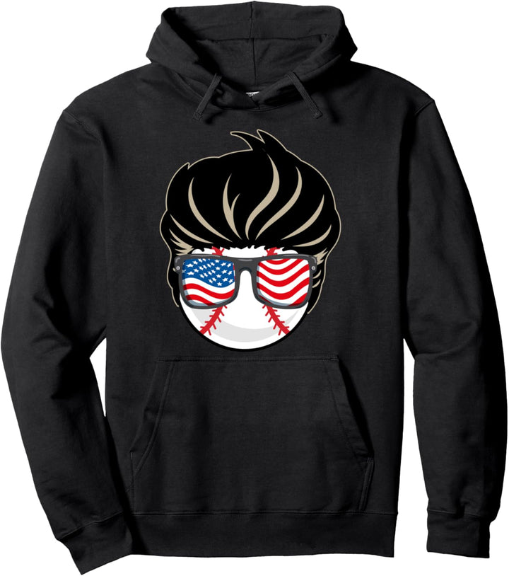 Baseball Mullet American Flag 4th Of July Pullover Hoodie