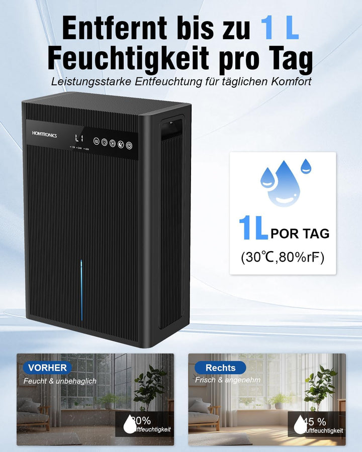 Luftentfeuchter Elektrisch 3000ML, 12-84 Stunden Timer Schwarz, Schwarz