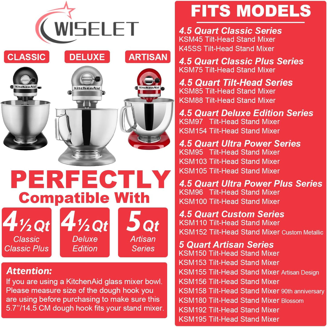 Knethaken aus Edelstahl für KitchenAid Standmixer, robust und spülmaschinenfest, passend für Kitchen