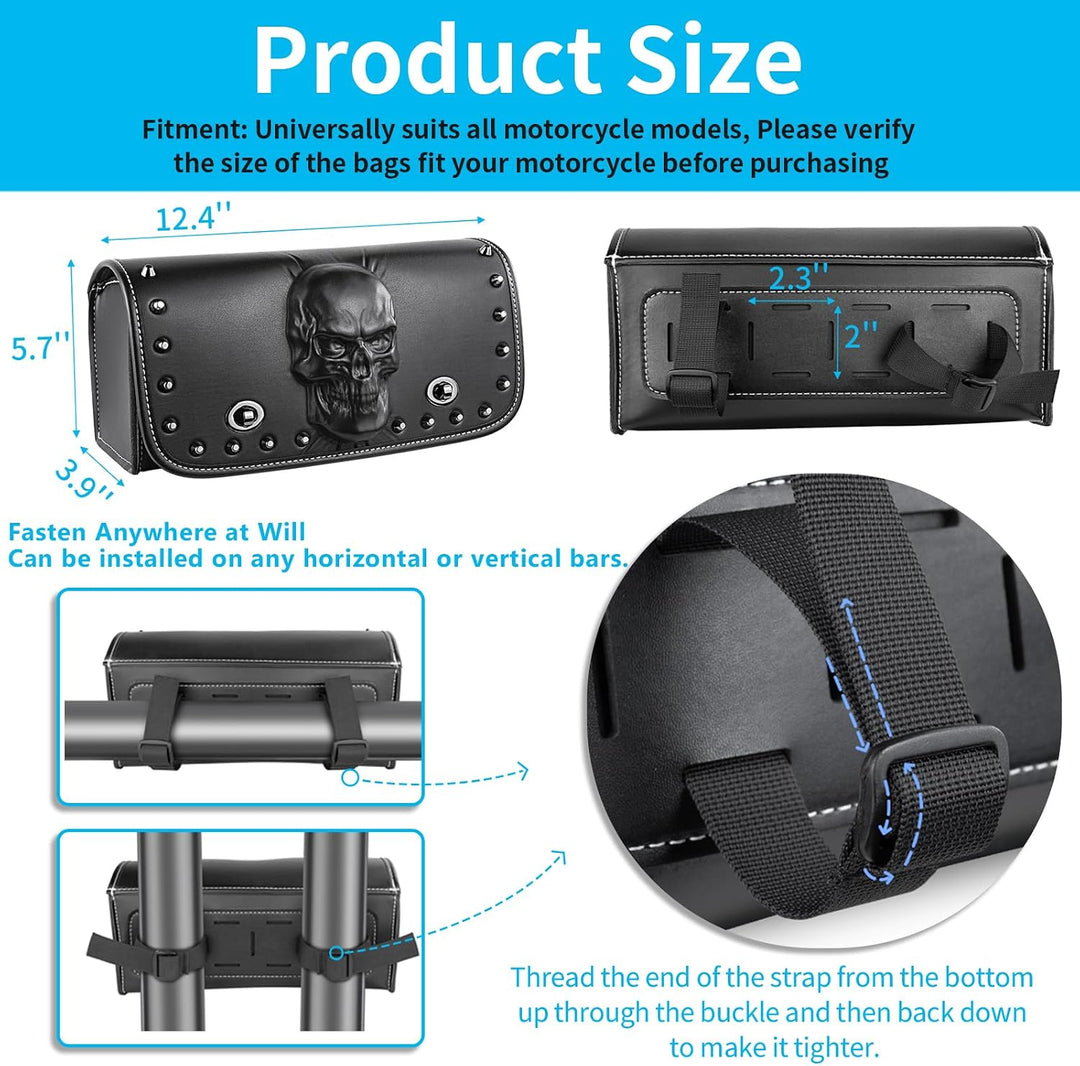 YHTIMIOX Universal Motorrad 3D Skull Tool SaddleBags Front Fork Handlebar Bag PU Leder Sissybar Aufb