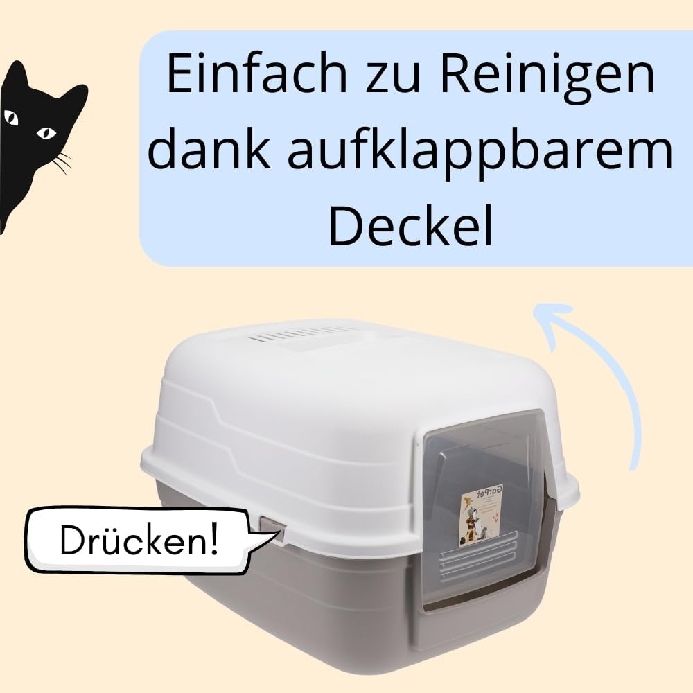 Katzenklo mit Deckel Aktivkohlefilter Katzentoilette Katzen WC Hauben Toilette Klo grau modernes Des