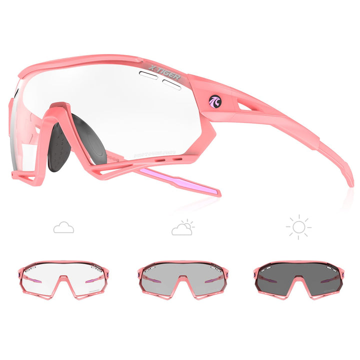 X-TIGER Fahrradbrille selbsttönend Sonnenbrille Herren Damen TR90 Rahmen UV400 Schutz Photochromatis