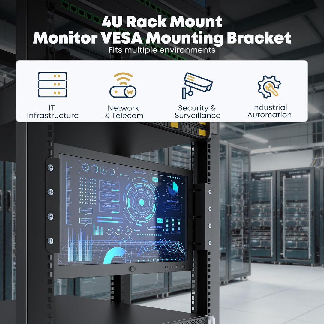 4HE Monitorhalterung für 19 Zoll Serverschrank, Schwarz