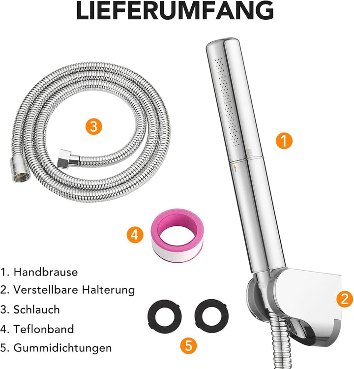 BESy Handbrause mit Schlauchhalterung, 2 Strahlarten Hochdruck Handbrause