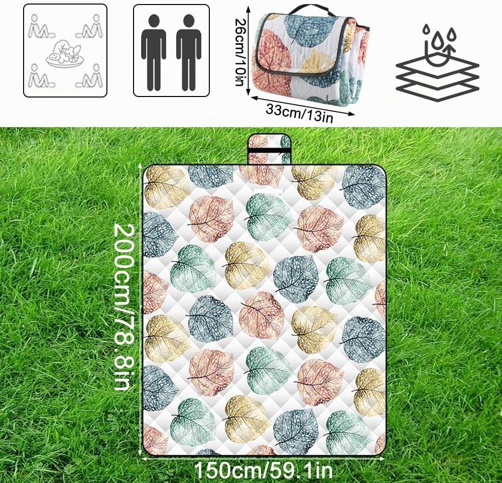 Wasserdicht Picknickdecke Stranddecke mit Mehrfarbig Blättermuster, Faltbar mit Tragegriff, Isoliert
