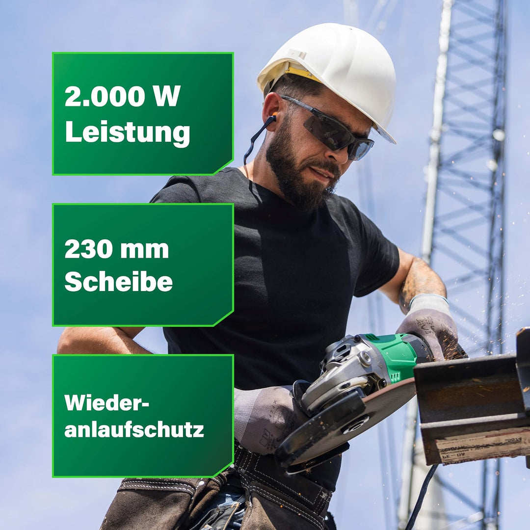 HIKOKI -Winkelschleifer G23ST (2000 Watt,230VScheiben-Ø 230mm, im Karton), Grün Schwarz