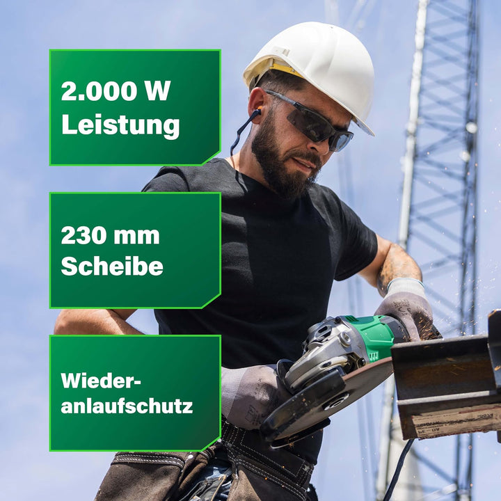 HIKOKI -Winkelschleifer G23ST (2000 Watt,230VScheiben-Ø 230mm, im Karton), Grün Schwarz