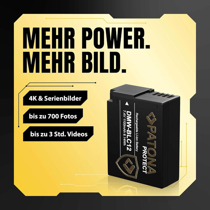 PATONA (2X) Protect V1 DMW-BLC12 E Akku (1100mAh) mit NTC-Sensor und V1 Gehäuse 2x DMW-BLC12 Protect