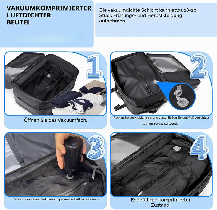 LIROPAU Vakuum Rucksack, 62L Erweiterbarer Handgepäckrucksack, Handgepäck