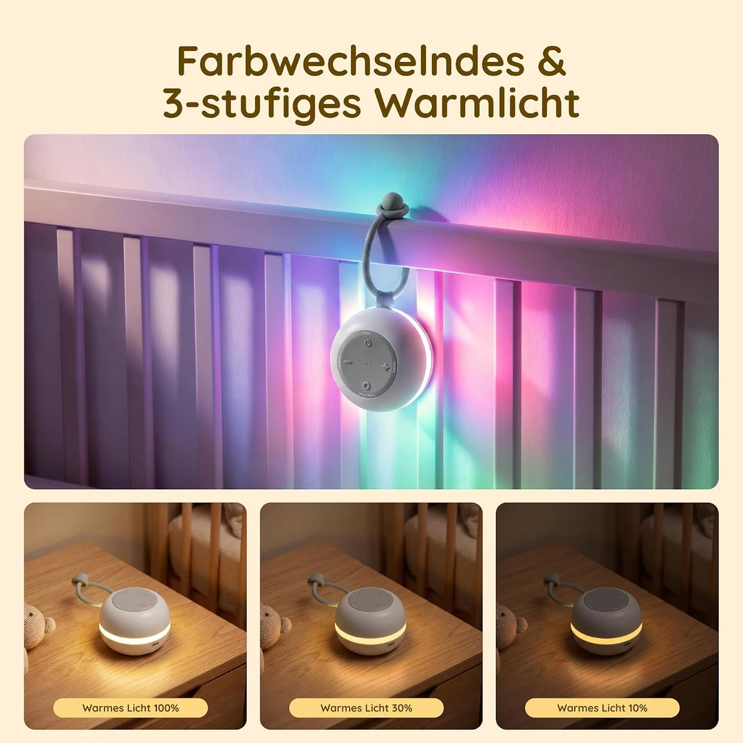 White Noise Machine Baby mit Nachtlicht &amp; Tragbar, Weisses Rauschen Baby Grau, Grau