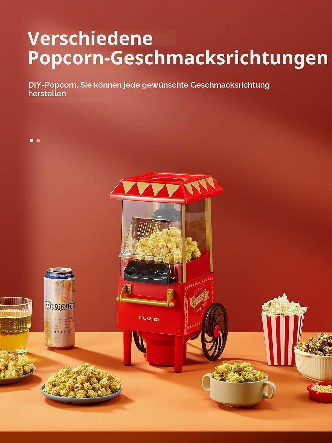 Popcornmaschine Retro, Cozeemax 1200W für Zuhause Popcornmaschine Maker mit Heissluft, Popcorn Machi