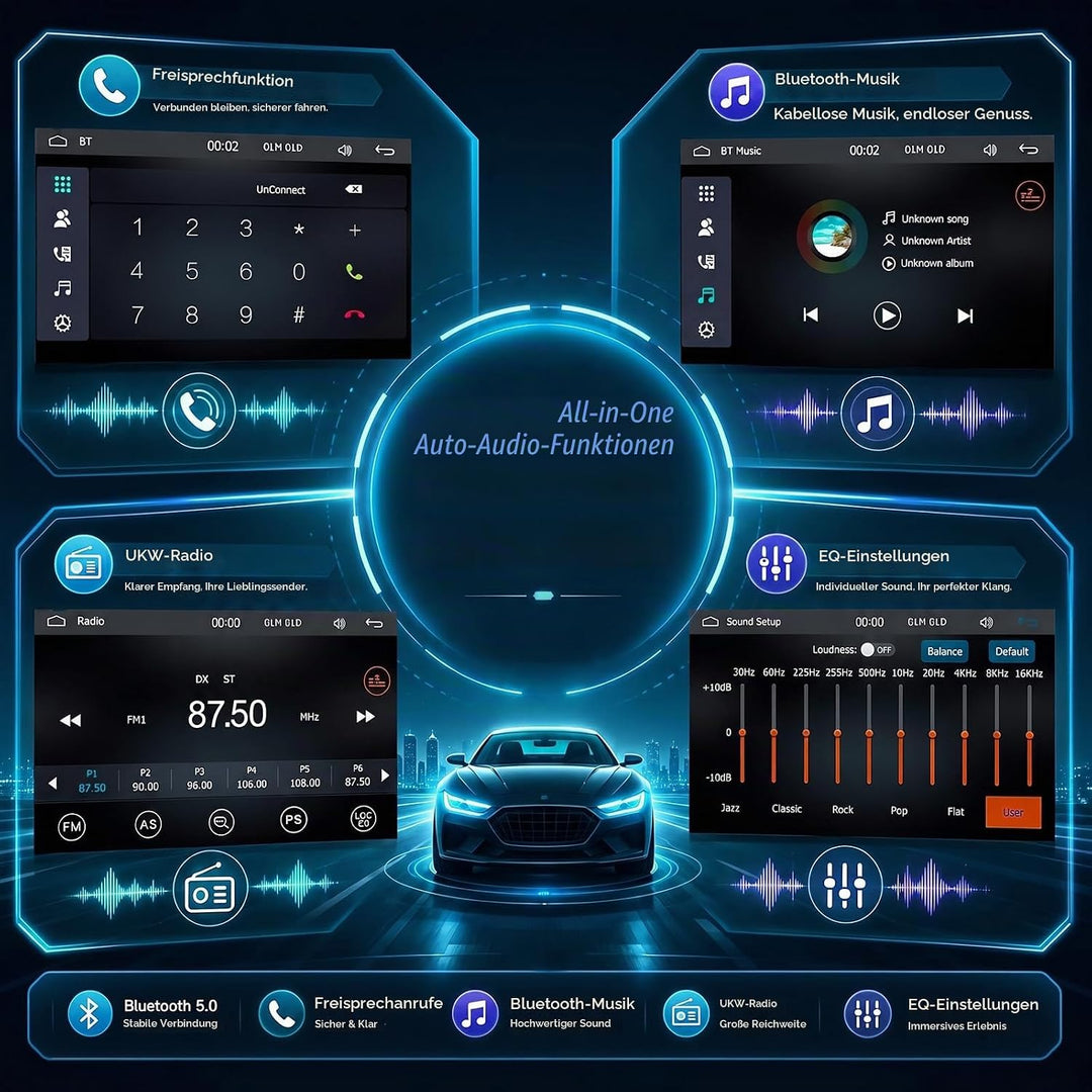 1 DIN Autoradio mit Bildschirm, Wireless CarPlay &amp; Android Auto 7, 7