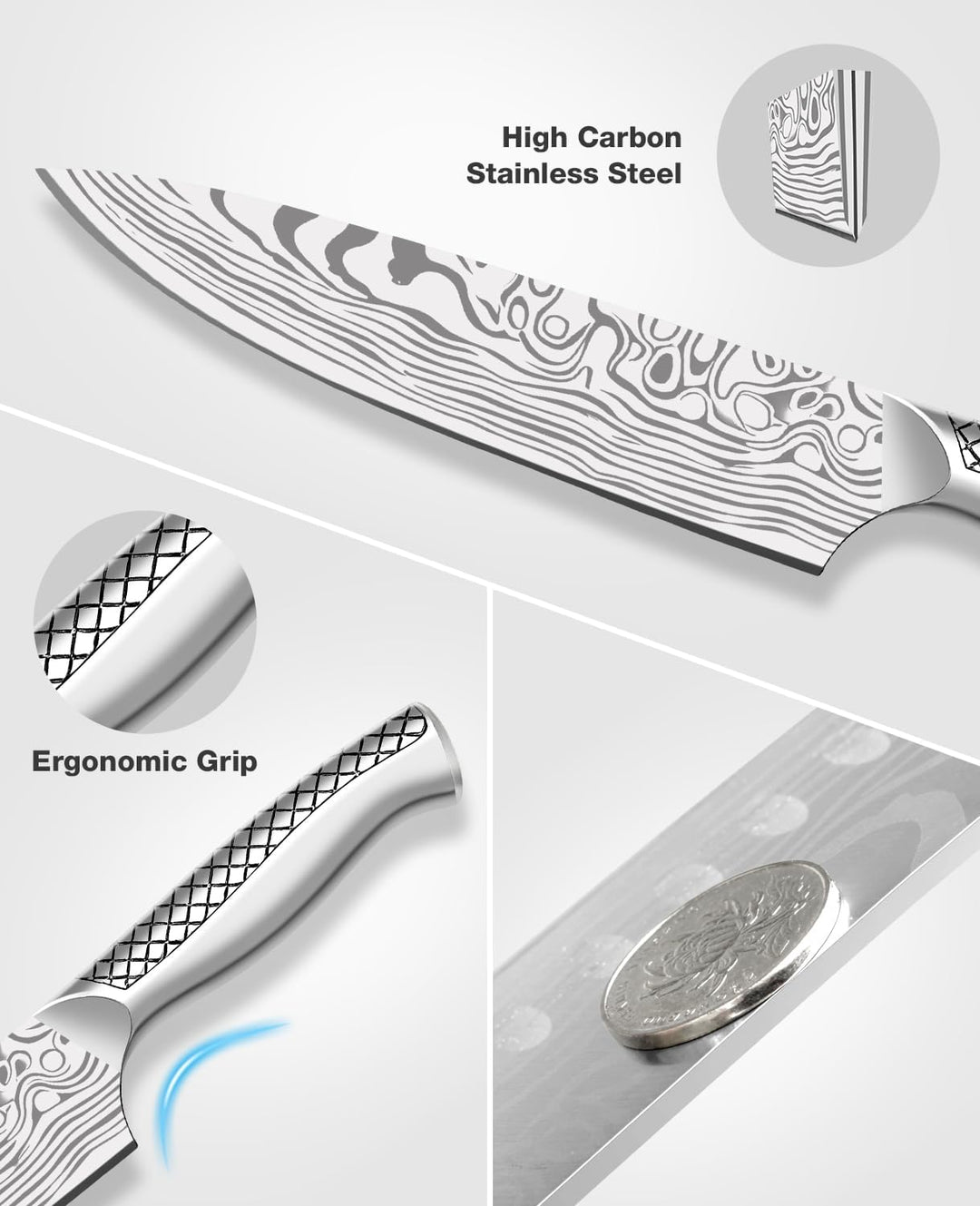 MOSFiATA Messerset Profi Küchenmesser Kochmesser Set mit Tasche &amp; Wetzstahl Messerset 5-tlg, Messers
