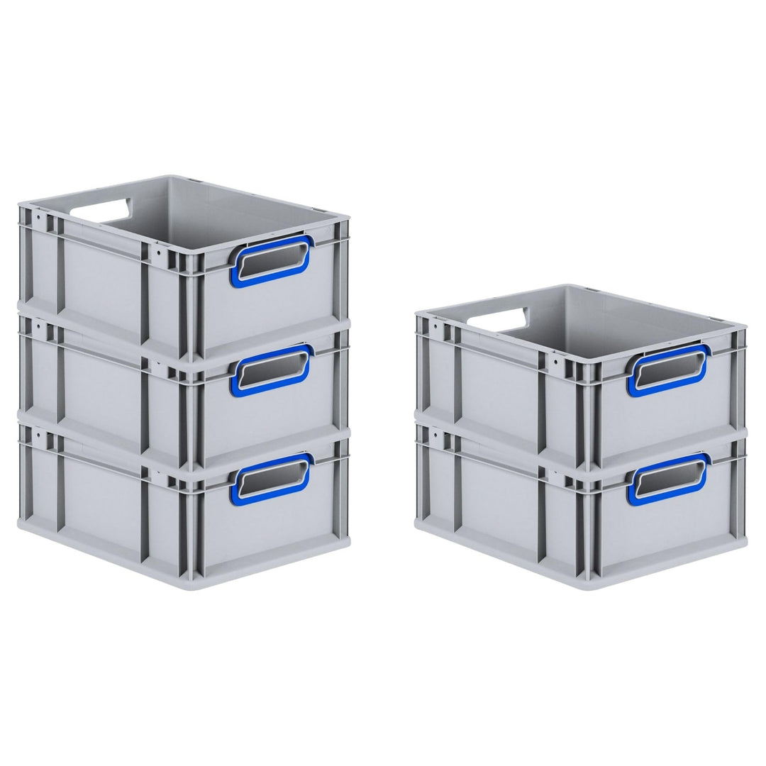 SparSet 5x Eurobox NextGen Color | HxBxT 17x30x40cm | 16 Liter | Griffe blau offen | Glatter Boden |