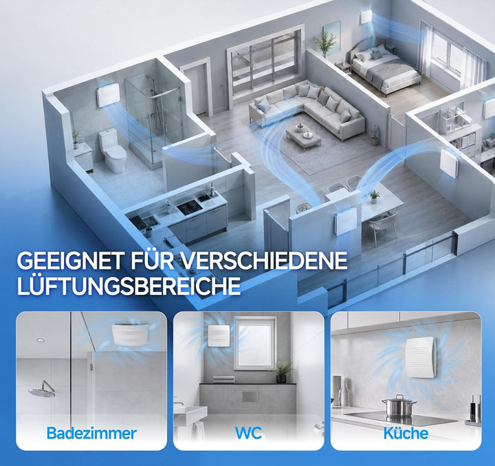 MOCINE Badlüfter 100 mm, Badezimmer Abluftventilator mit Nachlaufsteuerung 100mm-B05, 100mm-B05