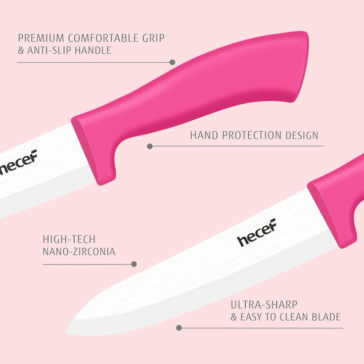 hecef Keramikmesser Set 3-teilig Rosa, Küchenmesser Set mit Schutzscheide, Rosa