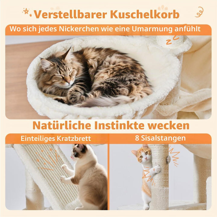 Taoqimiao 180CM Kratzbaum Gross, Katzenbaum Katzen Kratzbaum Grosse Katzen Stabil mit 2 Katzenhaus,