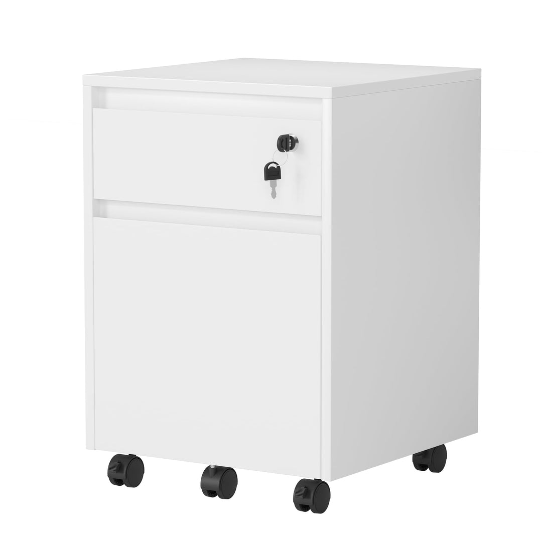 YOUDENOVA Rollcontainer mit Schubladen, Abschliessbar, Aktenschrank mit 2 Schubladen, 5 Rollen, Unte