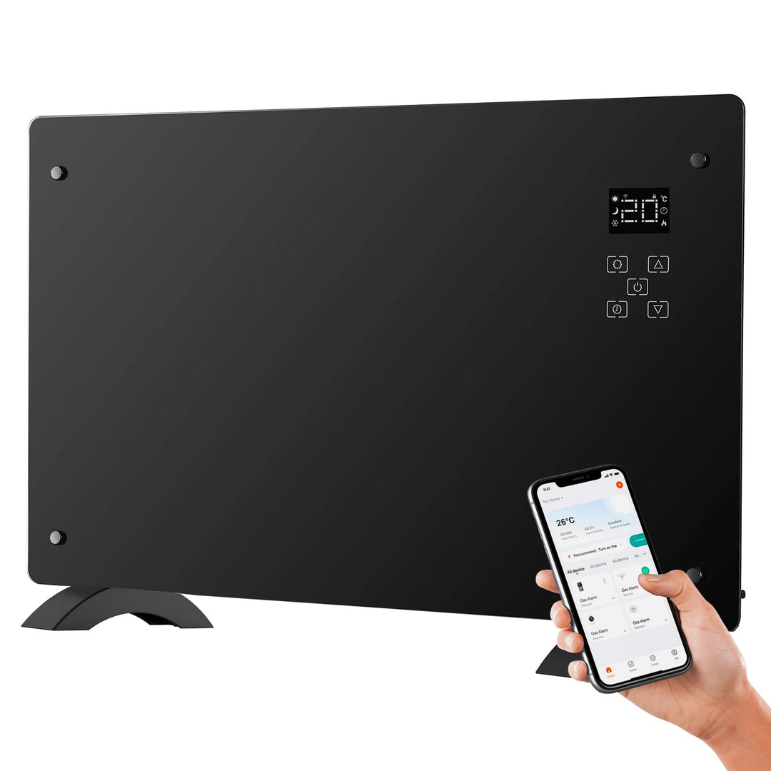 Avilia Elektrischer Konvektor aus Glas 1500 W mit LED-Display, Touch-Bedienung, Timer und fortschrit
