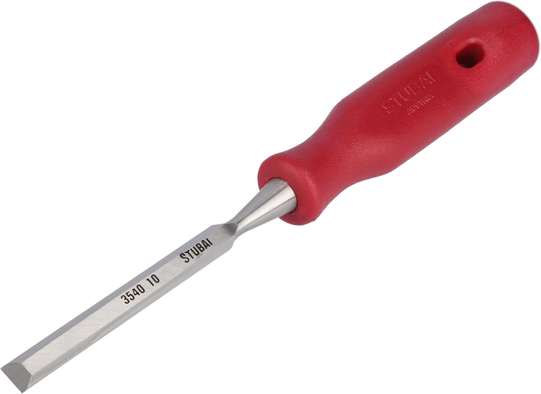 STUBAI 3540 Stemmeisensatz Stechbeitel Set mit rotem Plastikgriff &amp; extra langer Klinge, 6-teilig (6