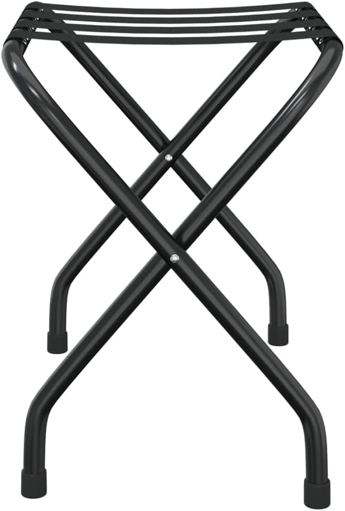 Gepäckablage Schwarz 56x40x49 cm aus Stahl und Nylon, Kofferablage klappbar, Kofferständer mit 4 Gur
