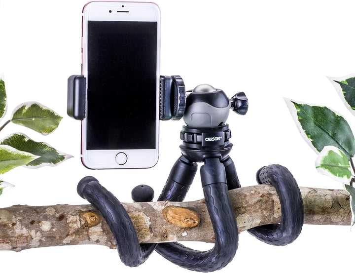 Carson BoaPod Reisestativ mit flexiblen Beinen, Universal Smartphone-Adapter und Fernauslöser (TR-05