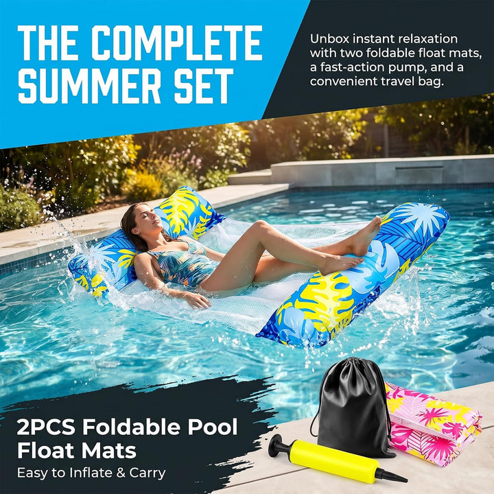 2 Stück Luftmatratze Pool, Aufblasbare Wasserhängematte, Schwimmbett, Hängematte Wasser mit Netz und