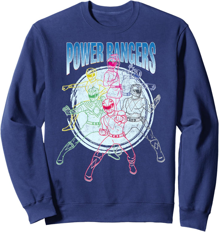 Power Rangers Retro Group Line Art Action Force Portrait Sweatshirt
