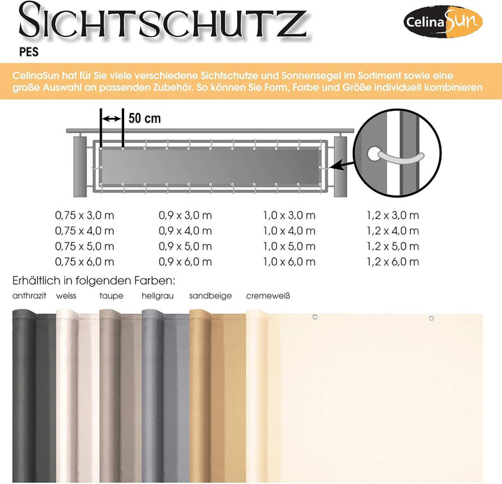 CelinaSun Sichtschutz Balkon 0,75 x 6 m anthrazit PES Balkonbespannung mit Kabelbinder wasserabweise