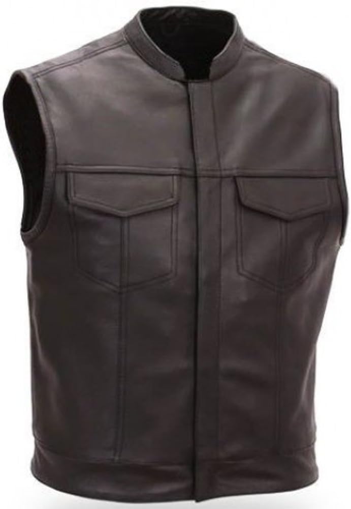 Australian Bikers Gear Motorrad-Weste - Leder - Schwarz SOA Sons of Anarchy Style EU 48 (M)