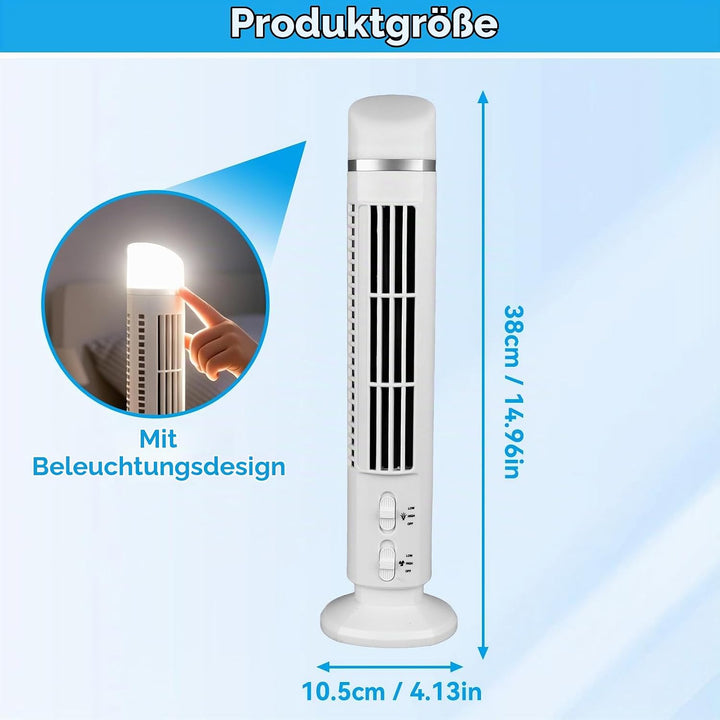 Agatige Flügelloser Turmventilator, tragbarer USB-Tisch-Standventilator, leiser Lüfter mit Licht für
