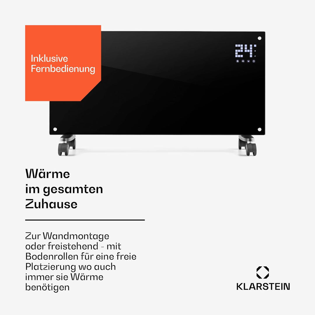 Klarstein Elektroheizung, Konvektor-Heizung mit Bodenrollen, Mobile Elektroheizung Energiesparend, L