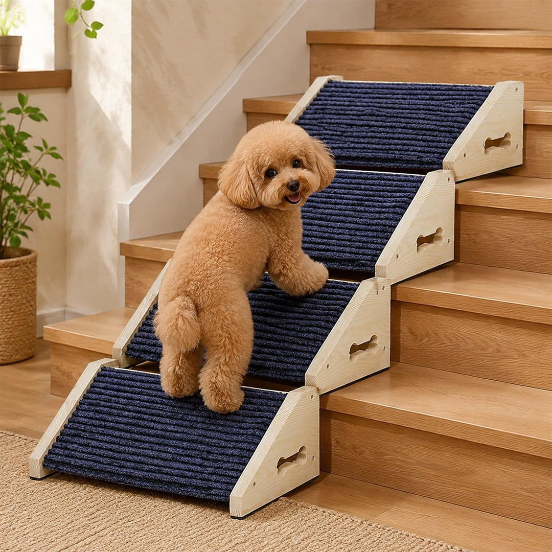 4 Stück Hunderampe, Hunde Treppe für Sofa und Bett, rutschfeste Haustiertreppe mit Teppichoberfläche