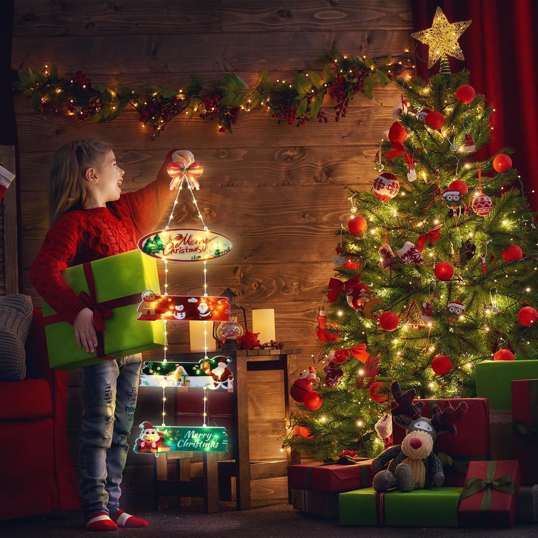 Qedertek Weihnachtsbeleuchtung Aussen Batterie, 72 LED Weihnachtskranz Warmweiss Türkranz mit Timer,