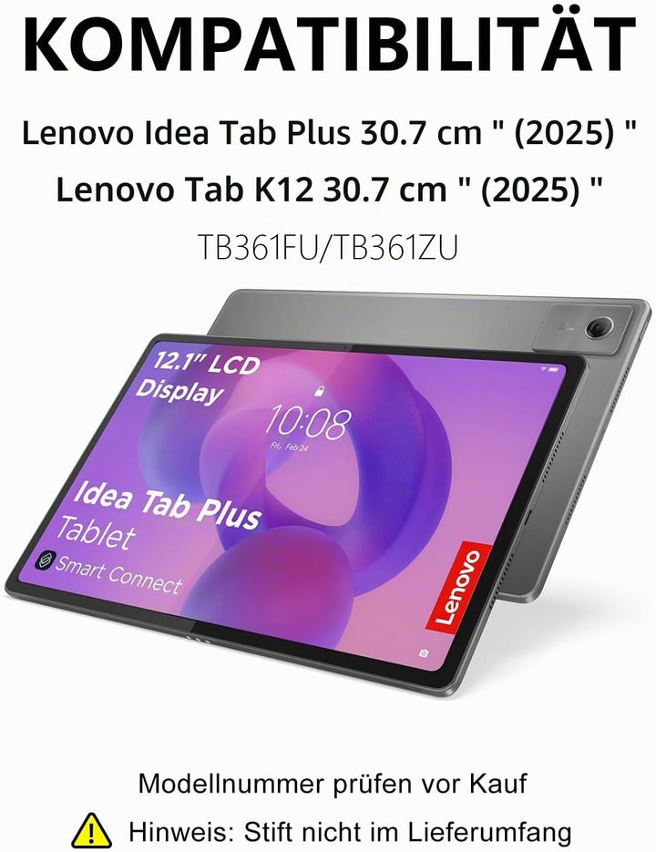 Für Idea Tab Plus 12.1" Hülle mit Touchpad &amp; Beleuchtung QWERTZ Schwarz Idea Tab Plus 12,1" (2025) T