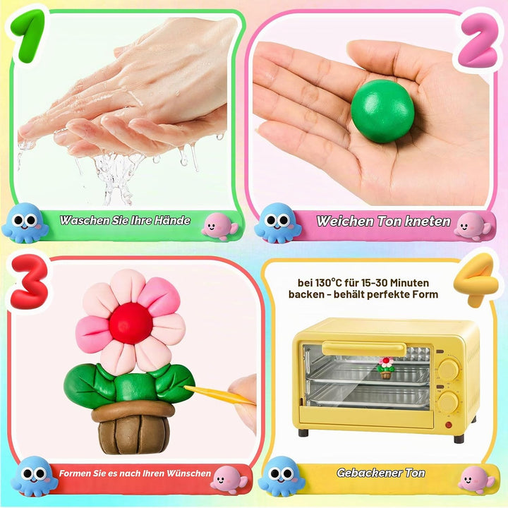 Polymer Clay Set, 66 Farben Modelliermasse Knete Kit für Kinder | 20g Each Ofenhärtende Knetmasse mi