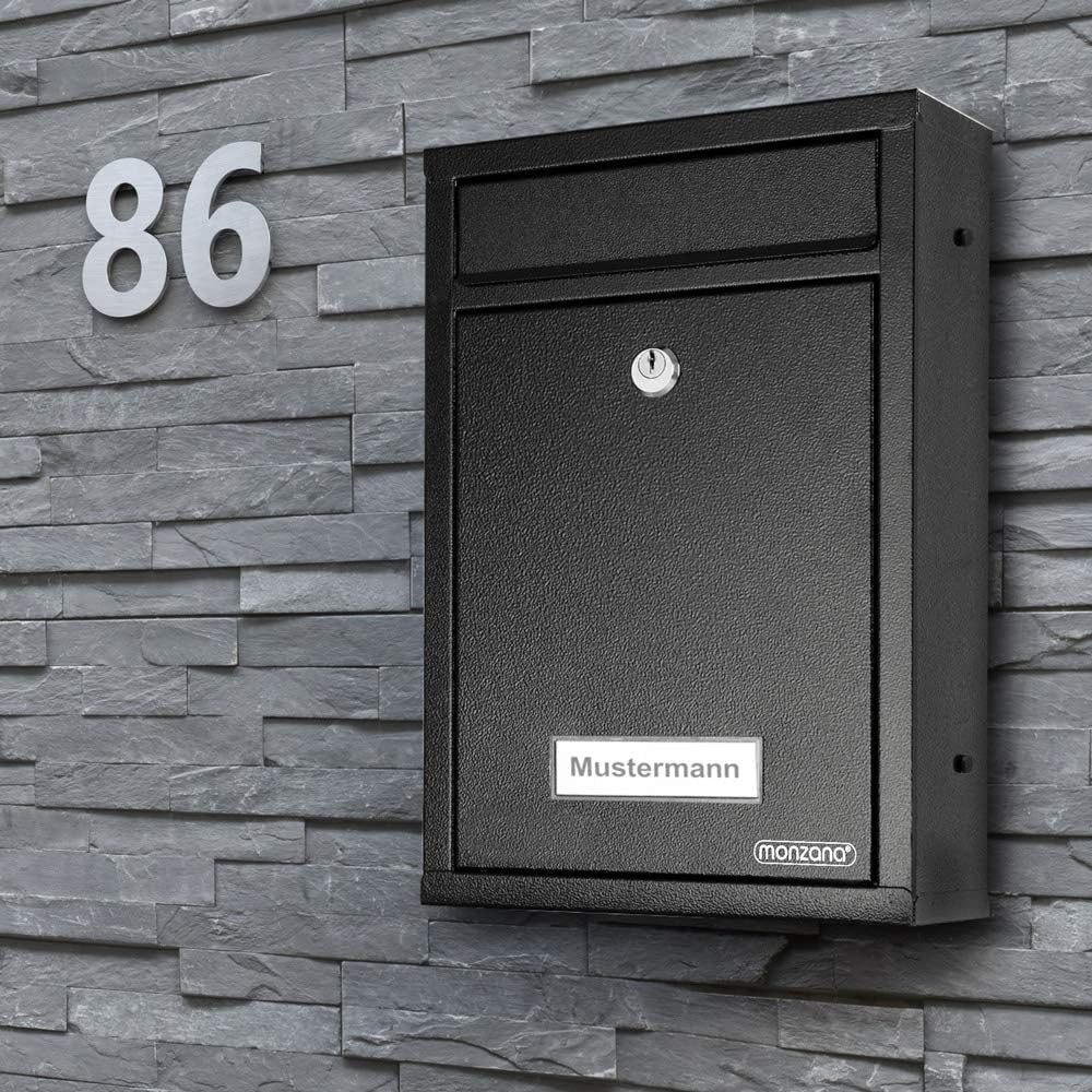MONZANA® 6X Briefkasten Schwarz inkl. 2 Schlüssel Namensschild abschliessbar Mailbox Briefkastenanla