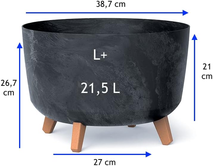 MELTOM Blumentopf Schale mit Füssen Einsatz Blumenschale Kräutertopf Übertopf, 39 cm x 27 cm (Beton