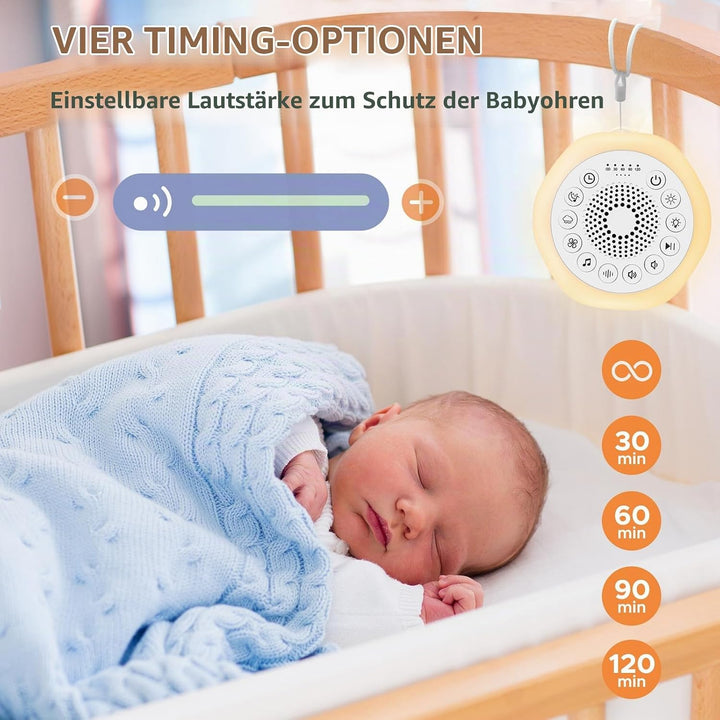 White Noise Machine für Babys, Geräuschmaschine mit 27 Beruhigenden Geräuschen, Nachtlicht und Timer