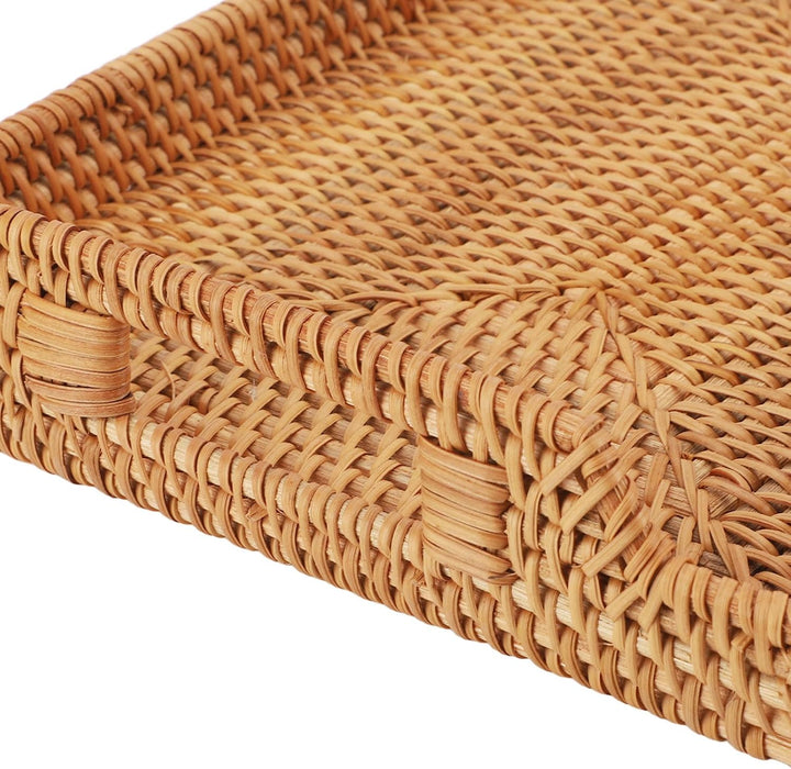 Rattan-Serviertablett, handgewebter Korb, rechteckiger Korb, Organizer, Weidentablett mit Griffen fü
