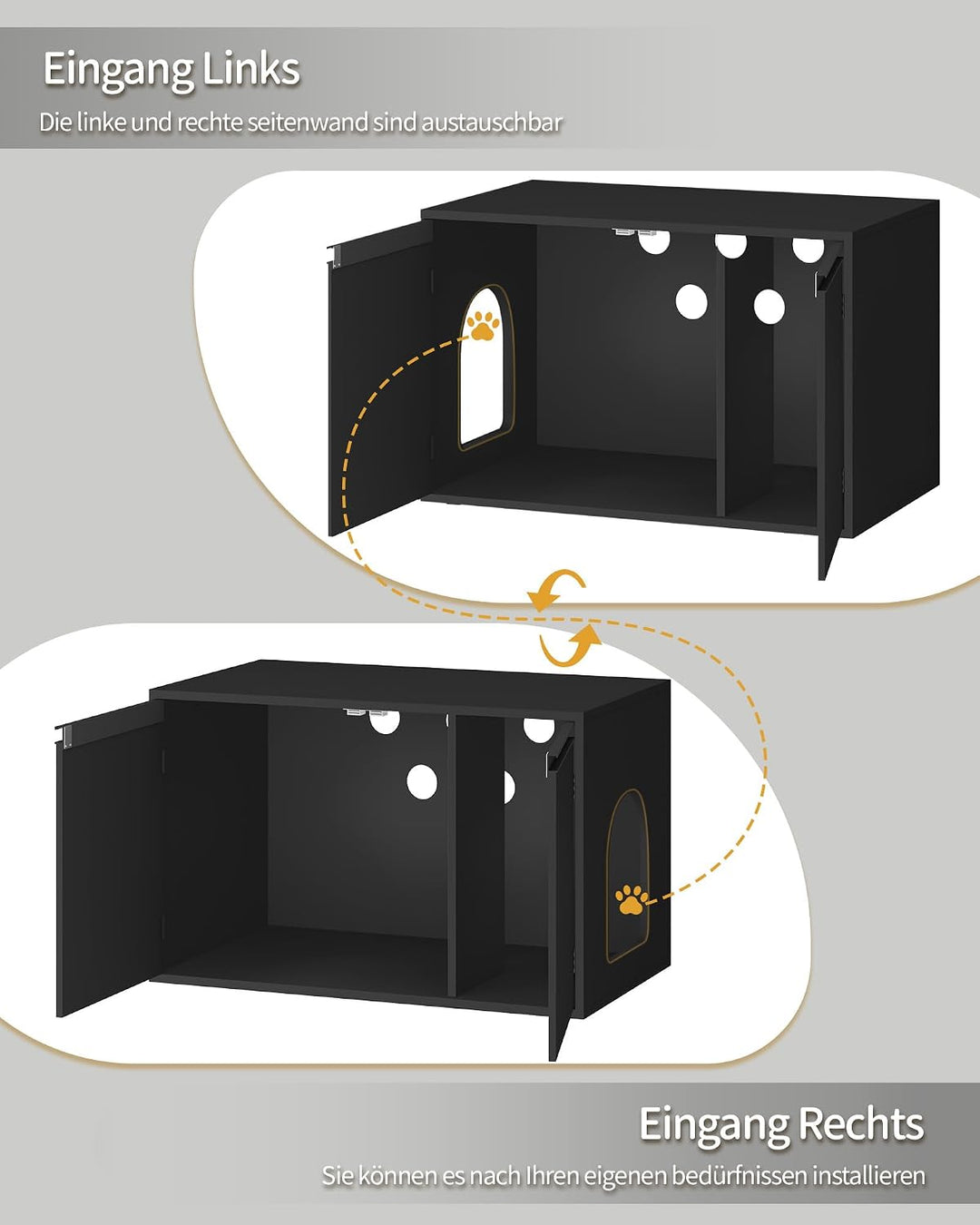 Hzuaneri Katzenschrank 80cm Katzenklo Schrank Ausbaubare Trennwand Schwarz | Katzenhaus Verstellbare