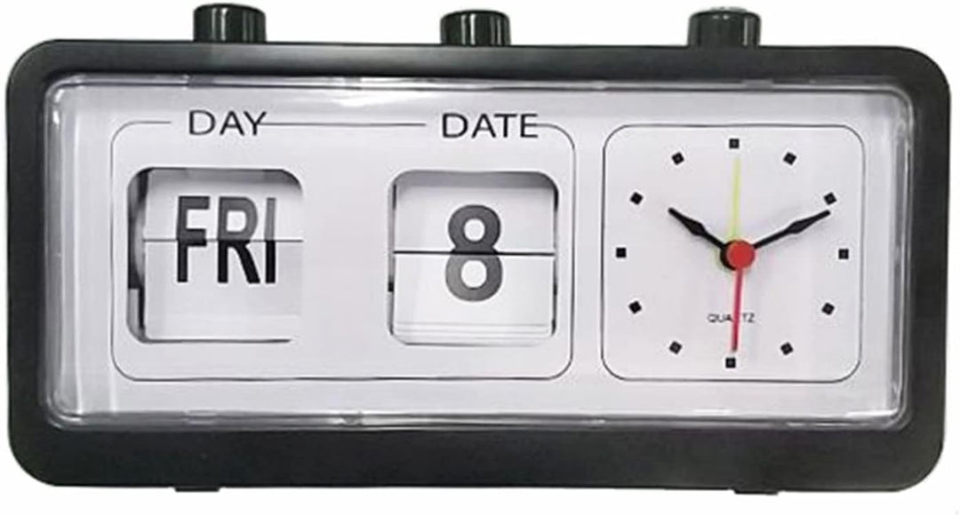 Manueller Sprungkalender Wecker, Stille Retro -Desktop -Uhr mit Datum und Tag, Plastikstudienraum Ti