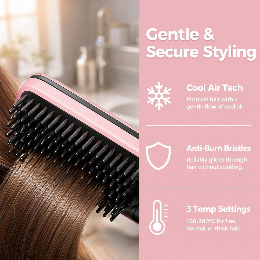 Glättungsbürste mit Kalter Wind, Kabellos Glättungsbürste für Haarstyling, Wiederaufladbare Beheizte
