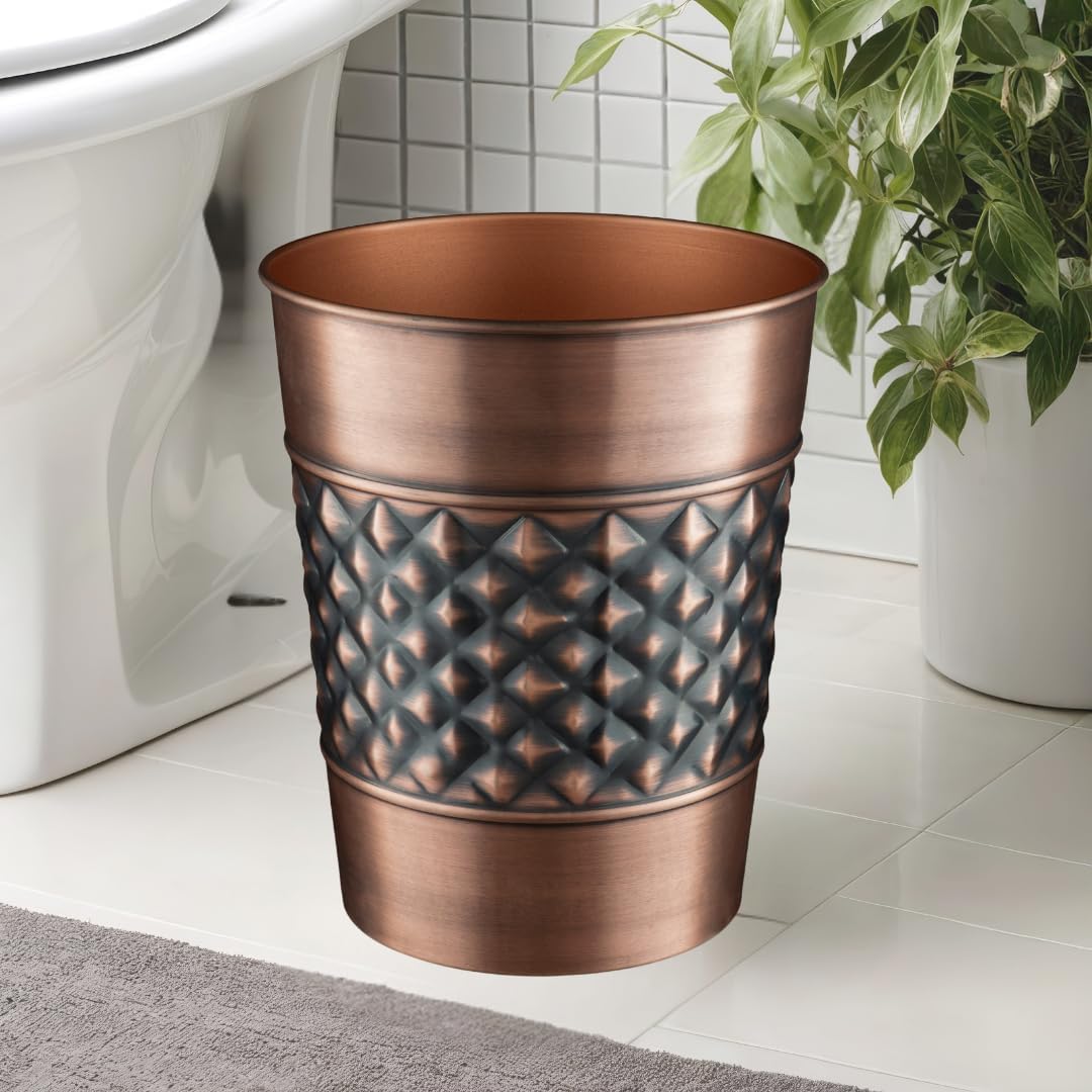 Monarch Abode Metall-Abfalleimer, handgefertigt, geometrisch, Badezimmer-Dekor, Kupfer-Finish Antike