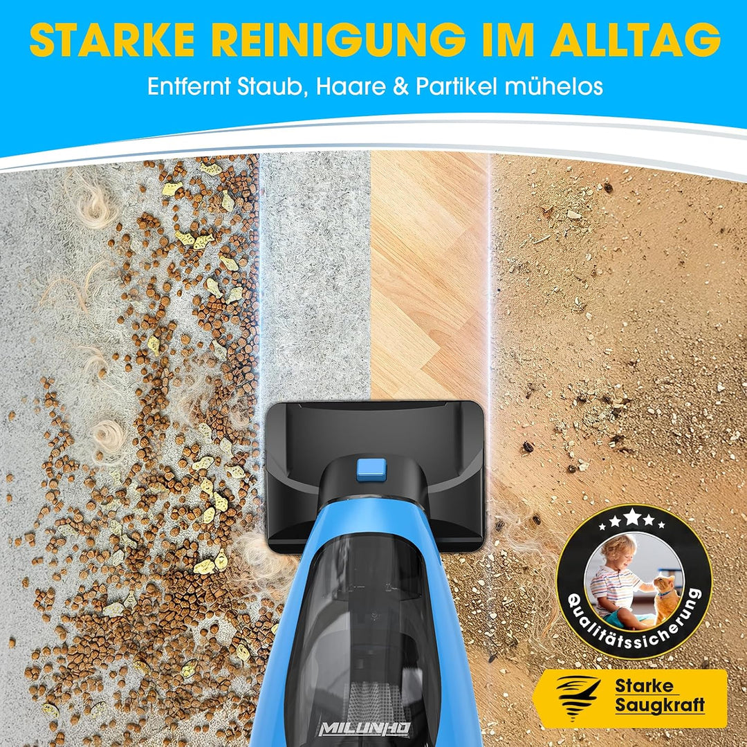 Kabelloser Tierhaar Handstaubsauger mit Doppelmotor, HEPA Filter Blau, Blau